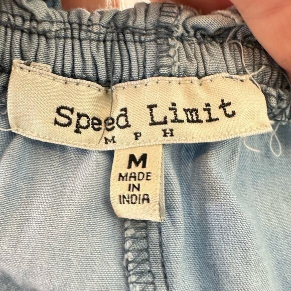Speed Limit Mph Blue Off-Shoulder Embroidered Ruffle Sleeve Top Size M Cotton - Picture 7 of 9